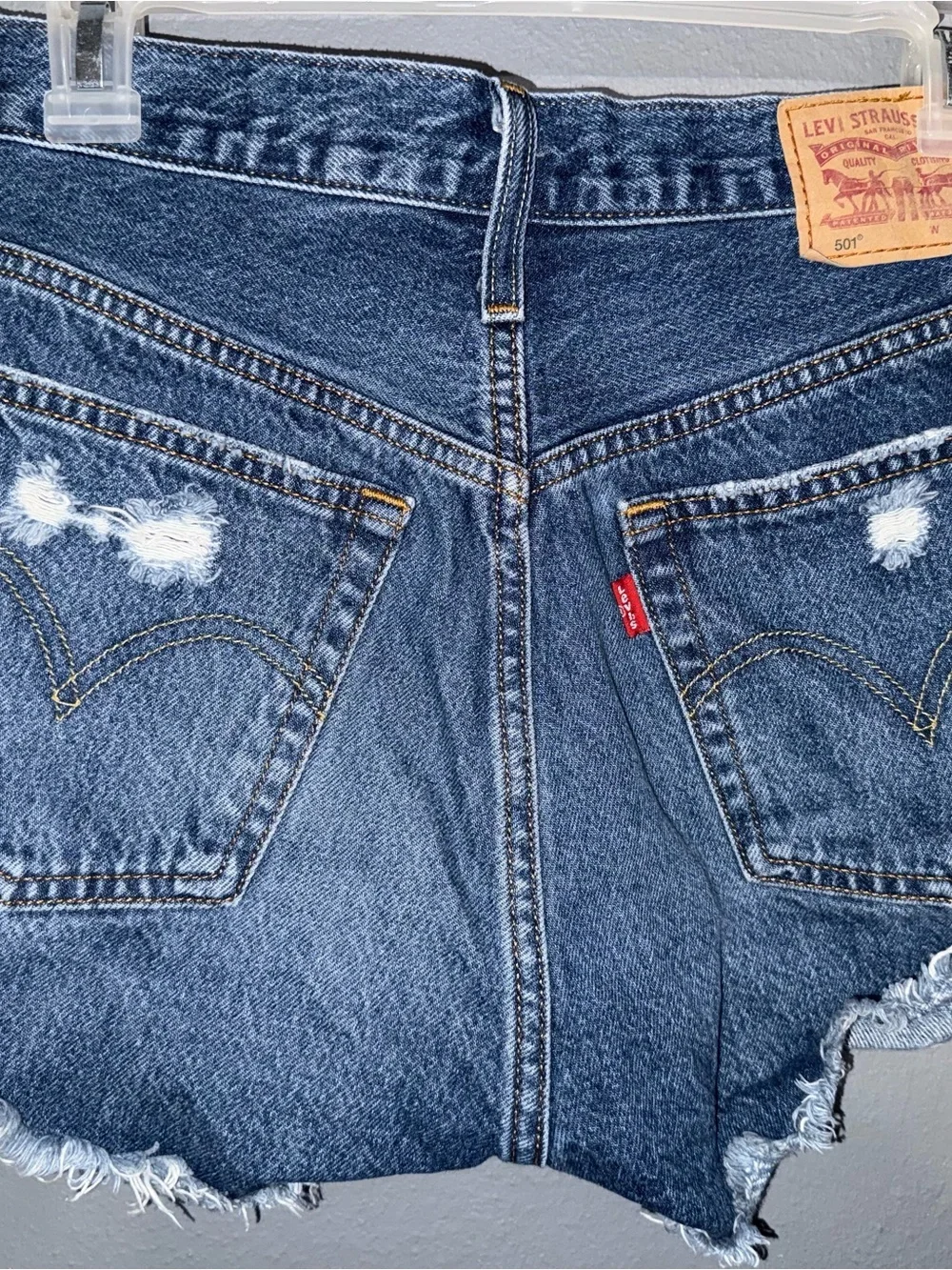 Levi's Light Blue Ripped Denim Cutoff Shorts